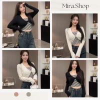 Mira_shop เสื้่อเซ็ต2ชิ้น แขนยาวไหมพรม 823-1#