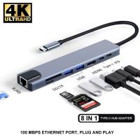 ฮับ Hdmi Usb 8 In 1 Tipe C,อะแดปเตอร์ยูเอสบี8 In 1 Tipe C 3 1 Ke 4K Dengan Pembaca Kartu การ์ดความจำ Rj45 Pd Isi Daya Cepat Unkomputer Notebook