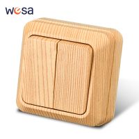 WESA Wood Wall Mount Switch Classic Flame Retardant Plastic Panel 2 Gang 1 Way Vintage Imitation Wooden Color Wall Switch 16A AC Nails Screws Fastener