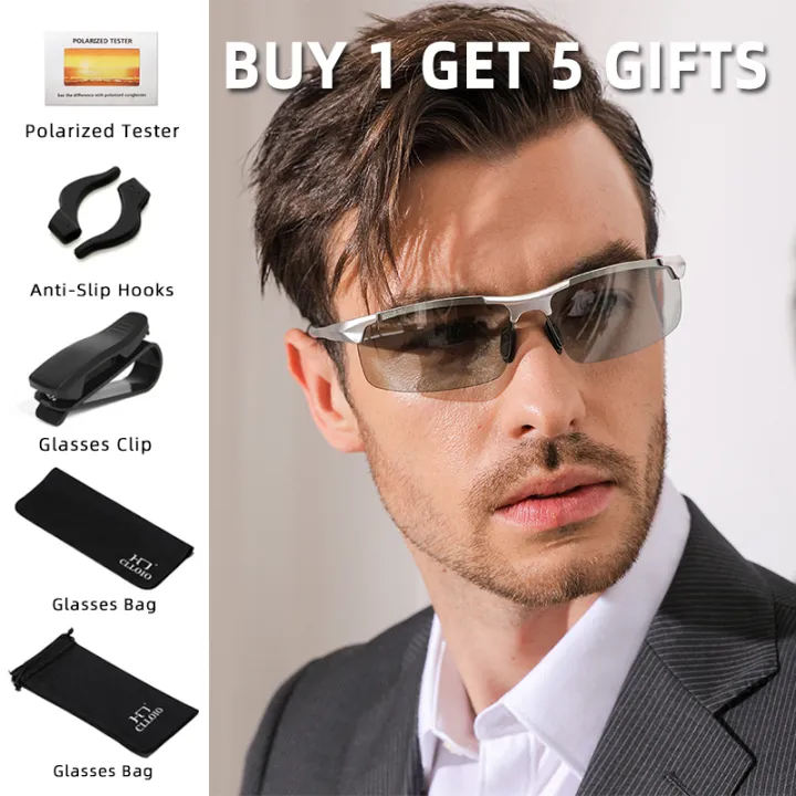 （HOT)CLLOIO Aluminum Photochromic Sunglasses Men Polarized Day Night