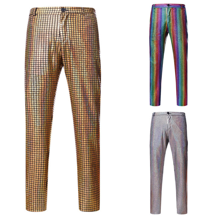 GMBI Men Solid Pants Colorful Men Pants Sparkling Rainbow Sequin Men's ...