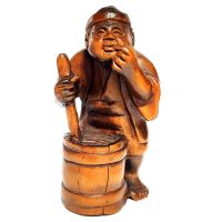 Y6443-2Quot; มือแกะสลักไม้เนื้อแข็งญี่ปุ่นแกะสลัก Netsuke รูปแกะสลัก-ผู้สูงอายุมีความสุข