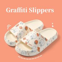 Slippers Cartoon Graffiti Shoes Flip-Flops Beach Sandals Thick Platform Soft