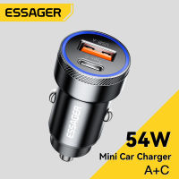 Essager 54W ที่ชาร์จแบตในรถ USB ประเภท C PD ชาร์จเร็วสุดๆโทรศัพท์ชาร์จเร็วสำหรับ IP 14 13ซัมซุงฮัวเหว่ยเสี่ยวหมี่ Realme ที่ชาร์จแทปเล็ต