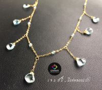 พลอยแท้100% Gemmy :สร้อยคอพลอยบลูโทพาส  (Blue topaz Necklace) สร้อยคอระย้าสีฟ้าสดใส สวยงามมากค่ะรุ่นนี้ ตัวเรือนทองคำแท้14KGF สวมได้ในชีวิตประจำวัน