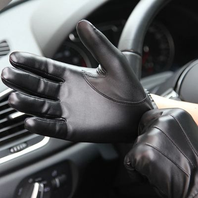 Male New 2021 Spring Winter Real Leather Short ThinThick Black sheepskin Glove Man Gym Luvas Car Driving Mittens