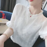 White Lace Embroidery Shirt Women