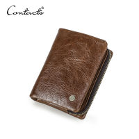 TOP☆Genuine Leather Short Wallet Men RFID Bifold Wallet With Card Holder Zipper Male Coin Purse