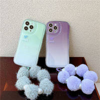 เคสโทรศัพท์รูปหัวใจไล่ระดับสีสำหรับ iPhone14Promax เคสโทรศัพท์ Plush Pearl Chain สำหรับ iPhone13Pro ซิลิโคนป้องกันการตกโทรศัพท์กรณีสำหรับ iPhone11 เคสโทรศัพท์แฟชั่นเกาหลีสำหรับ iPhone12Pro