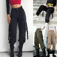 Fashion Women Stretch Cargo Trousers Pocket Long Pants Sports Joggers Bottoms