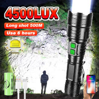 2023ใหม่4500LUX อัลตร้าที่มีประสิทธิภาพไฟฉายประเภท-C Rechargeable ไฟฉาย LED กลางแจ้งพลังงานสูงไฟฉาย LED ยุทธวิธีโคมไฟ