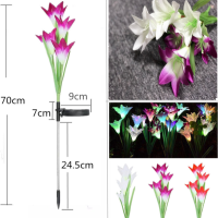 Outdoor LED Solar Light RGB Color Lily Garden Flower Waterproof Decorative Lamp 600AMH Solar Power Yard Lawn Path Wedding