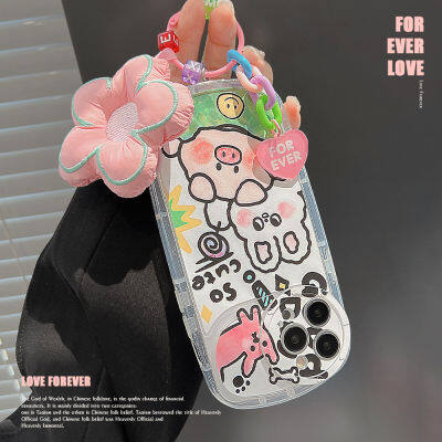 Rlucky Graffiti เคสมือถือเชือกไม้แขวนดอกไม้สายโซ่แท้สำหรับ iPhone 14 13 12 11 Pro Max เคสมือถือ TPU แบบนิ่มคลุมทั้งหมดตัวปกป้องกล้องถ่ายรูป INS เคสผู้หญิง