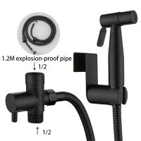 EU Black Gold Portable Bidet Faucet Sprayer Anti-explosive Pipe Stainless Steel Toilet Bidet Faucet Cold Water G1/2 Anal Shower