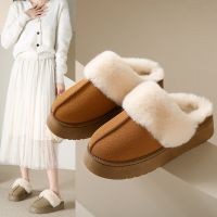 Winter Women Fur Slippers Warm Boots Platform Flip Flops 2023 New Short Plush Flats Home Cotton Shoes Suede Mules Ladies Boots