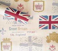 Wallpaper Sticker วอลเปเปอร์ผนัง สติ๊กเกอร์ผนัง แบบมีกาวในตัว  ลายอังกฤษ UK. ยาว 10 เมตร **แถมฟรีแผ่นรีด**