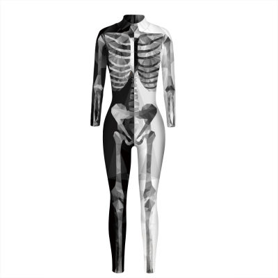 [COD] สินค้าใหม่ของ Halloween Skeleton Digital Printing Womens Skeleton Skeleton เครื่องแต่งกายสำหรับนักแสดง