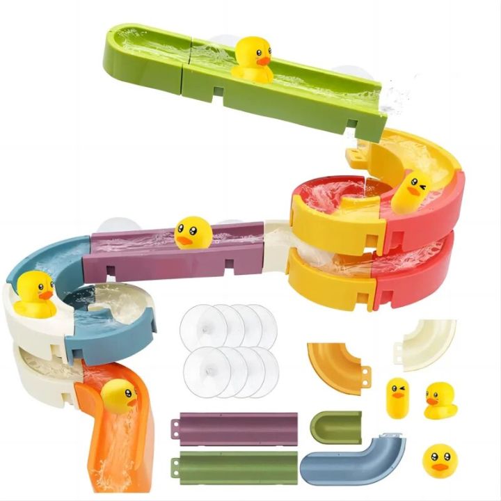 Water Track Bathtub Bath Toys – 30Pcs Water Wall Slide Toy Kids