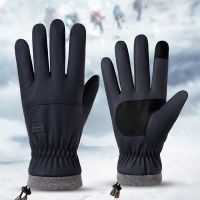 ฤดูหนาวถุงมือสกีผู้ชาย Windproof กันลื่นหน้าจอสัมผัสปุยภายในกลางแจ้งให้อบอุ่นขี่จักรยานถุงมือชาย