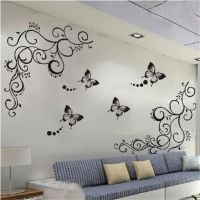 Classical Black Flower Vine Butterfly Wall Stickers Home Decor Living Room Furniture Fridge Bedroom Wall Decals Diy Mural Art Wall Stickers  Decals