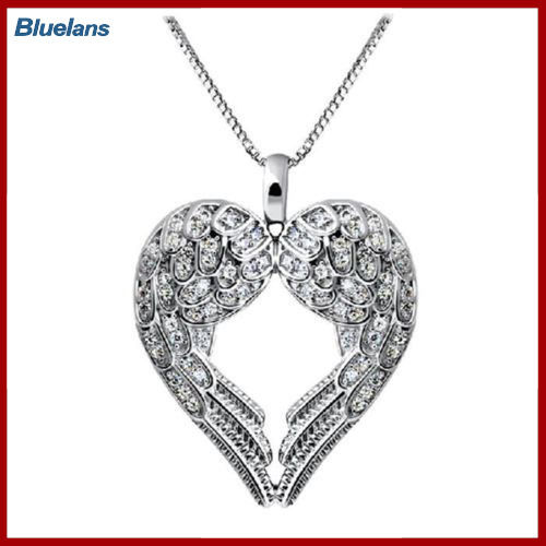 Bluelans®สร้อยคอโซ่จี้รูปหัวใจความรักปีกนางฟ้าละเอียดอ่อนชุบเงิน925สำหรับผู้หญิง