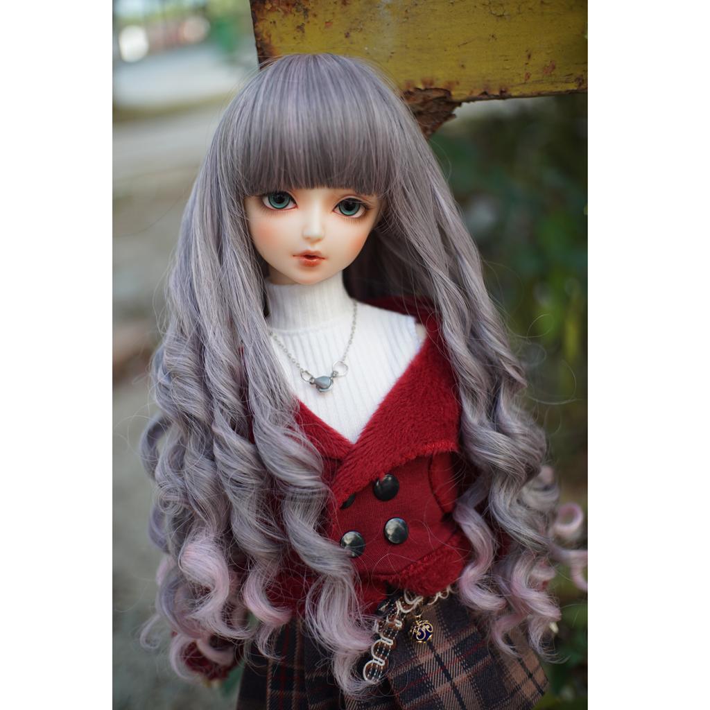 1/3 White Green Perfeclan 1/3 1/4 BJD Wig Hair Curly Hairpiece for LUTS DOD Supper Dollfie Ball Jointed Doll Custom 18-24cm Head Circumference 30cm