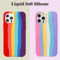 Original Silicone Case for Apple iPhone 7 8 6S plus 12 11 13 Pro Max se XS Max XR X Striped Rainbow iPhone Soft Back Cover Case