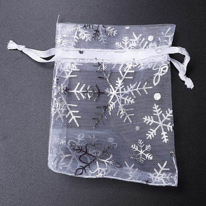 100-pcs-organza-wedding-gift-bags-drawstring-jewelry-pouch-bags-silver-white-snowflakes-printed-sheer-party-favor-bags