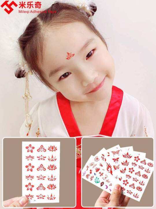 chinese-style-eyebrow-stickers-for-childrens-flowers-ancient-style-stage-performance-forehead-stickers-watermark-cartoon-safe-cute-hanfu-ancient-costume-girls-flower-print-beauty-bride-fairy-tattoo-st