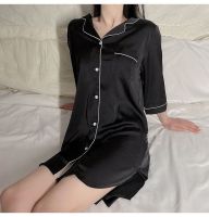 Han edition loose black female summer emulation silk nightgown wall leisurewear sleeve pajamas the