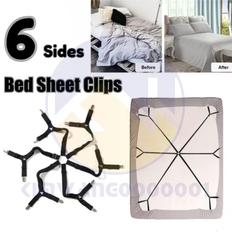 6 Sides Bed Sheet Holder Straps, Adjustable Bed Sheet Clips