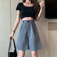 Women Solid Blazer Shorts Casual High Waist Loose Wide Leg Pants Y2K Office Lady OL Shorts Mujer Harajuku Summer Pants DK013