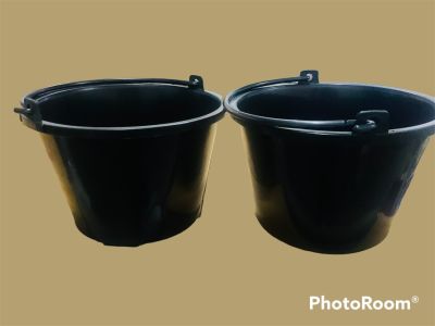 Hot price ถังน้ำถังพลาสติกใบใหญ่สีดำ ขนาด 25.5*16.5 cm แข็งแรง ถังพลาสติกเอนกประสงค์