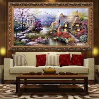 ♀ Fashion DIY Embroidery Kit Needlework Embroidery Cross Stitch Kits Precise Printed Garden Cottage Stitching Home Decor Hobby