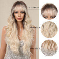 Hot HENRY MARGU Ombre สีดำสีบลอนด์ Platinum วิกผมสังเคราะห์สำหรับผู้หญิงยาว Wavy Highlight Wigs กับ Bangs ธรรมชาติคอสเพลย์ปลอมผม