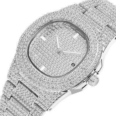 Men Watch Sliver Rose Gold Mens Watches Top Brand Luxury Diamond Stainless Steel Quartz Wristwatch Dress Business Date Clock