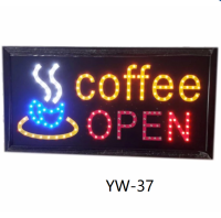 PT SHOP ป้ายไฟ LED Coffee OPEN ป้ายไฟสำเร็จรูป ขนาด48*25 ซม. อักษร ตกแต่งหน้าร้านกาแฟ LED SIGN ข้อความ YW-37