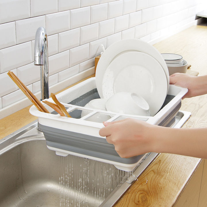ชั้นวางจานแบบพับเก็บได้ที่เก็บของในครัว-drainer-จานชามจานแบบพกพาราวตาก-พับทำจานแห้ง-foldable-dish-rack