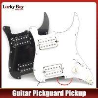 {: 》1ชิ้นชุดประกอบ Humbucker Pickup Pickguard HH แบบมีสายพร้อมโหลดสีขาว/อะไหล่กีต้าร์สีดำ