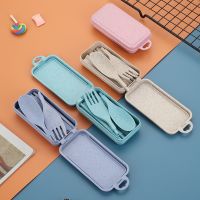 Portable Wheat Straw Fork Cutlery Set Foldable Folding Chopsticks Cutlery Set with Box Picnic Camping Travel Tableware Set