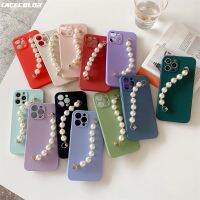 {Haojia เคสโทรศัพท์} สร้อยข้อมือลูกปัดมุกเคสสายโซ่พันข้อมือสำหรับ iPhone 13 11 12 Pro Max XR X XS 7 8 Plus ซิลิโคนขนาดเล็ก SE2ปกหลังแบบนิ่ม