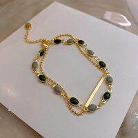 CIFbuy Minar Blue Green Color Crystal Charm Bracelets for Women Gold Color Beaded Chain Double Layered Adjustable Bracelet Accessories