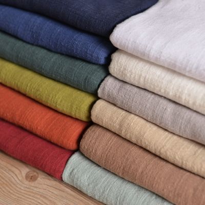 【YF】 130x50cm thin solid washing treatment linen cloth slub soft fabric diy dress robes handmade