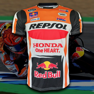 2023 New เสื้อยืด คอกลม T-shirt MotoGP เสื้อโมโตจีพี สำหรับแฟนคลับ Repsol Honda #MG0004 รุ่น Marc Marquez Unisex T-shirt 【Free custom name】