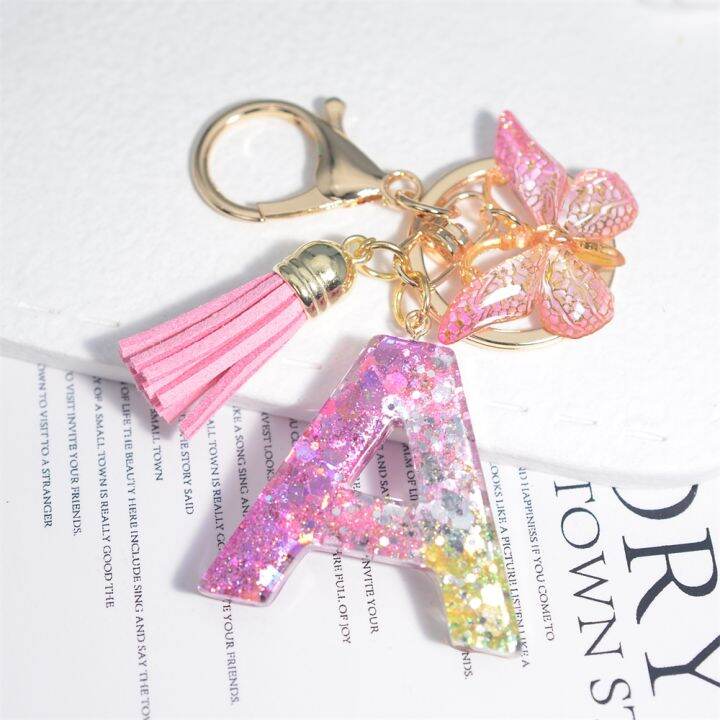 cute-resin-a-z-initials-letter-keychain-pink-sparkle-butterfly-tassel-pendant-keyring-for-women-girl-purse-handbags-jewelry-gift