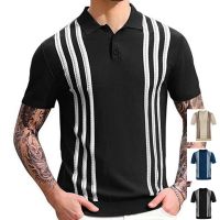 [COD] Foreign Trade Mens Short-sleeved Knitwear Striped Business Shirt Male SY0112