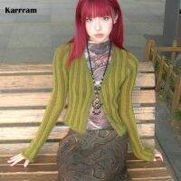 Karrram Y2k Aesthetics Cropped Cardigan Japanese Harajuku Mohair Cardigans Grunge Fairycore Knitwear Vintage E-girl Sweaters 00s