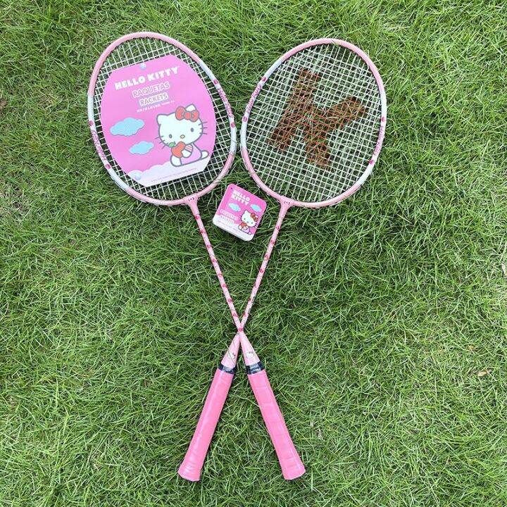 authentic-hello-kitty-hellokitty-badminton-racket-pink-cute-girls-to-taps-durable-training-feather