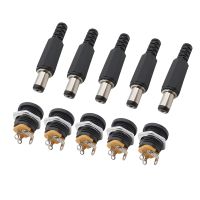 5Pair 5.5 x 2.1mm DC Power Male Female Plug Connector 5.5*2.1mm Plastic DC-022 Socket Jack Nut Panel Mount AdapterWires Leads Adapters