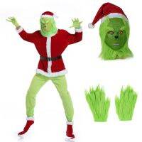 【Approving】 Accesorios De Disfraces Navidad Mápara Látex Cabeza Monstruo Verde Geek Estola Roja Gorro Papá Noel Guantes Algodón Para Fiesta